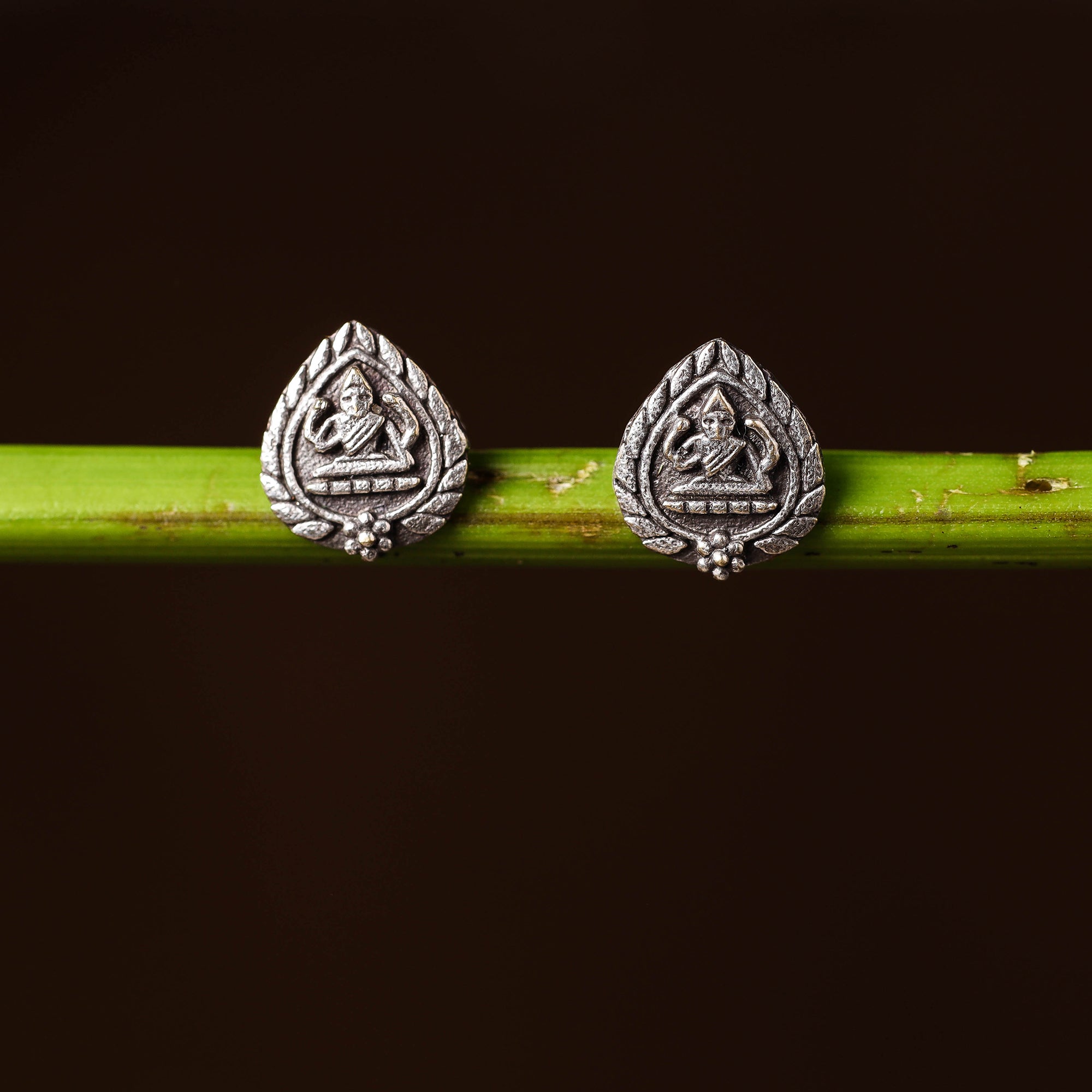 WHITE RIVER STORIES Antique Silver Finish Oxidised Brass Base Stud Earrings