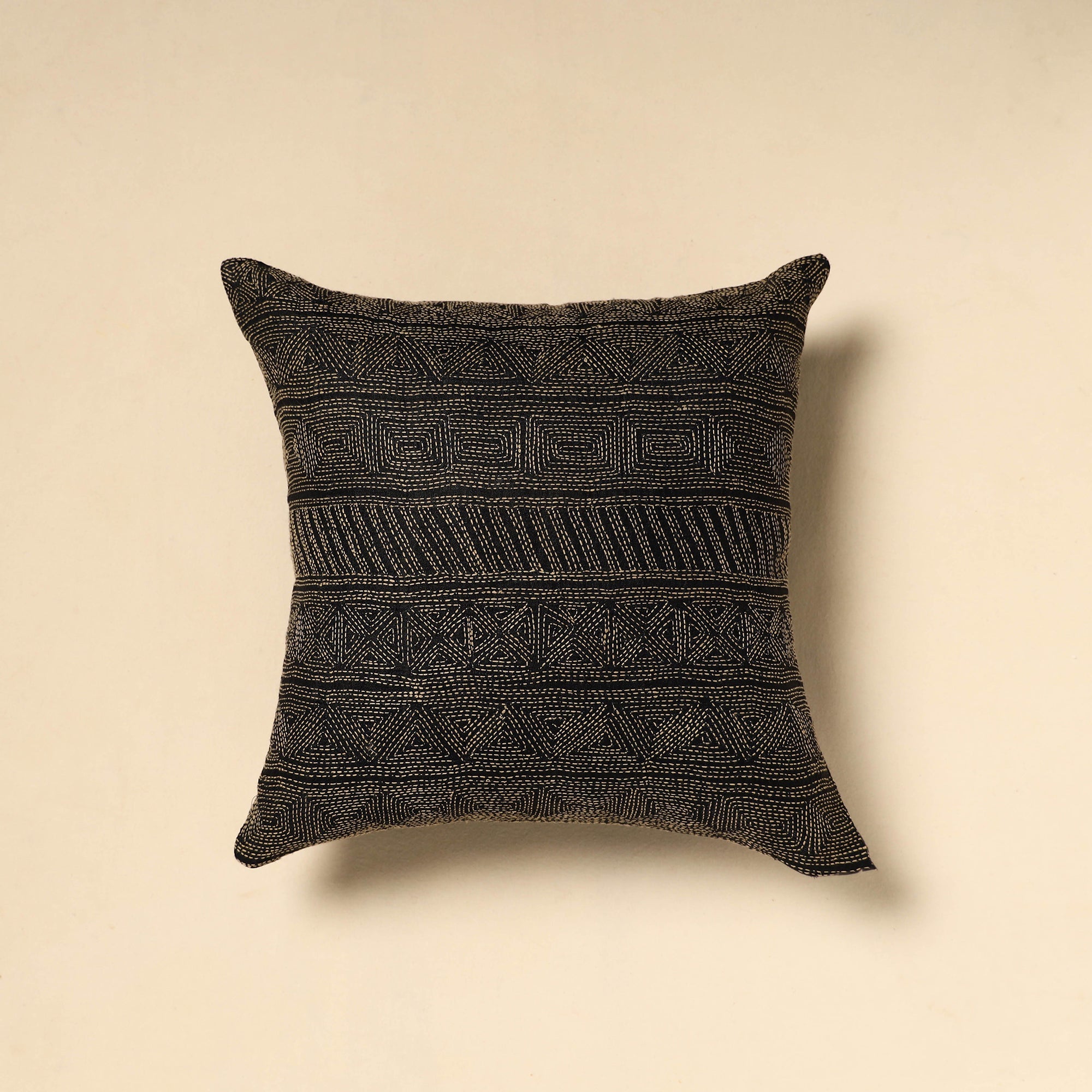 NOORI BAZAR Black - Tussar Silk Bengal Kantha Work Cushion Cover 20
