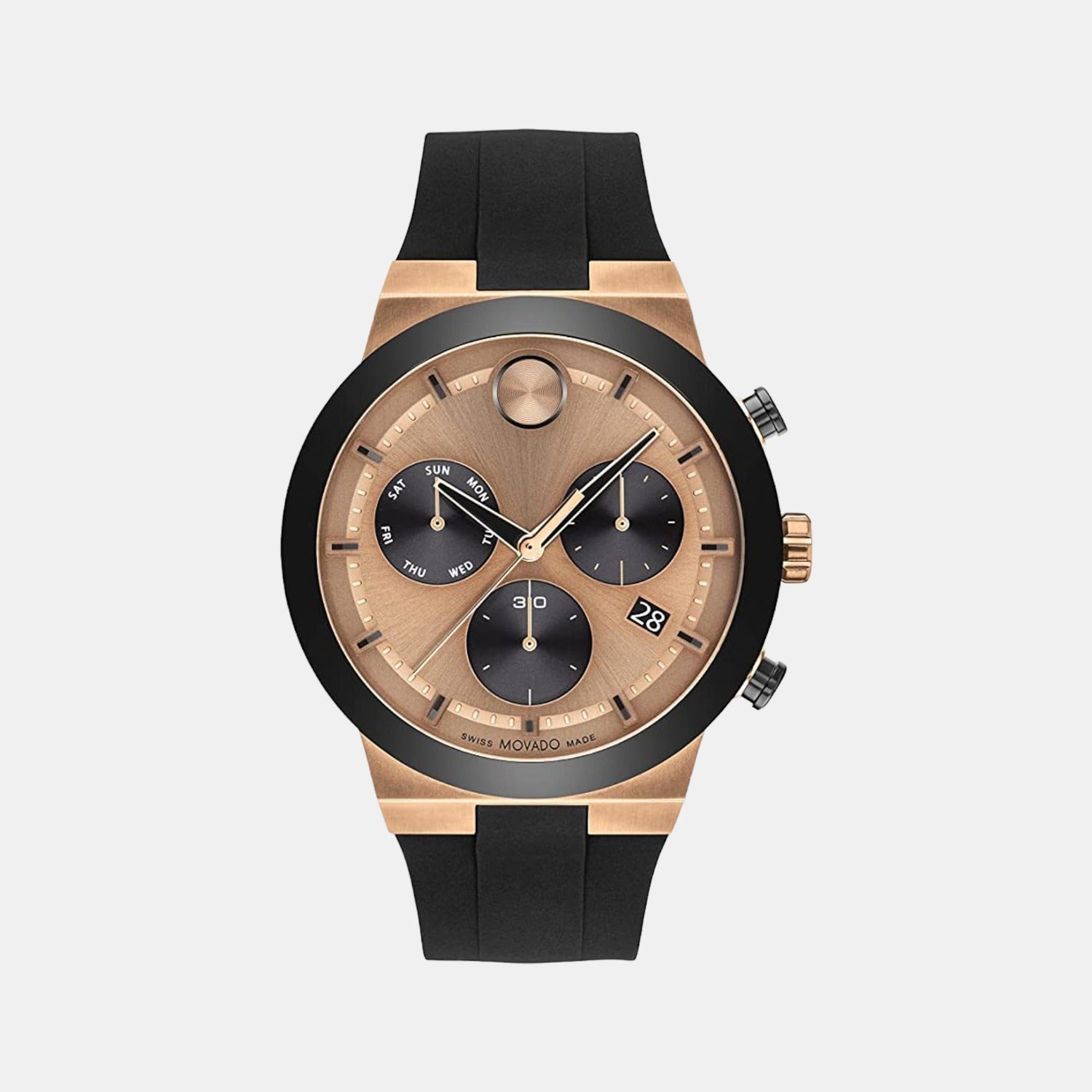 Movado Bold Fusion Men Quartz Rose Gold Dial Chronograph Silicone Watch 3600854
