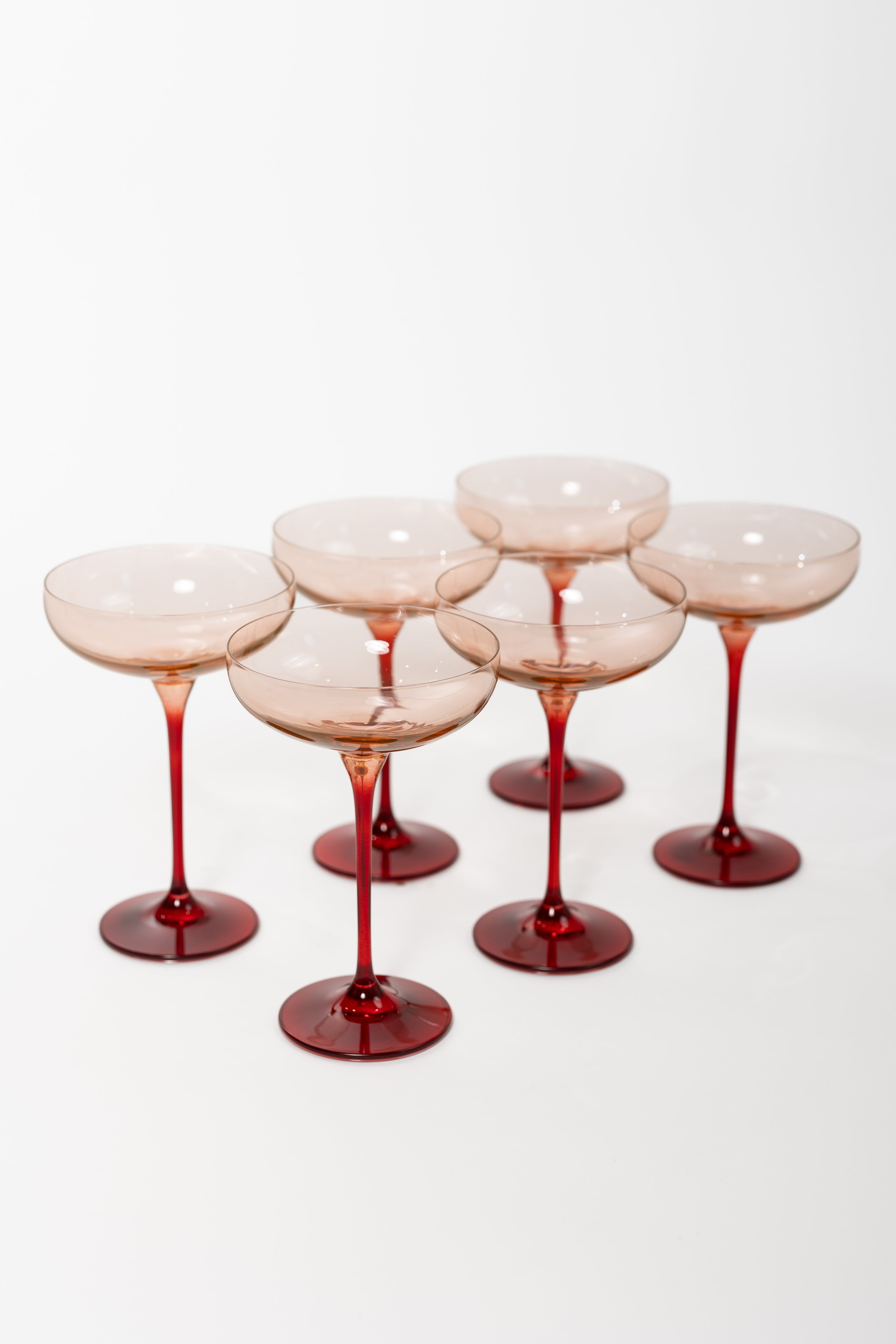 Estelle Colored Glass Estelle Colored Champagne Coupe - Set of 6 {Colorblock: Blush Pink + Red}