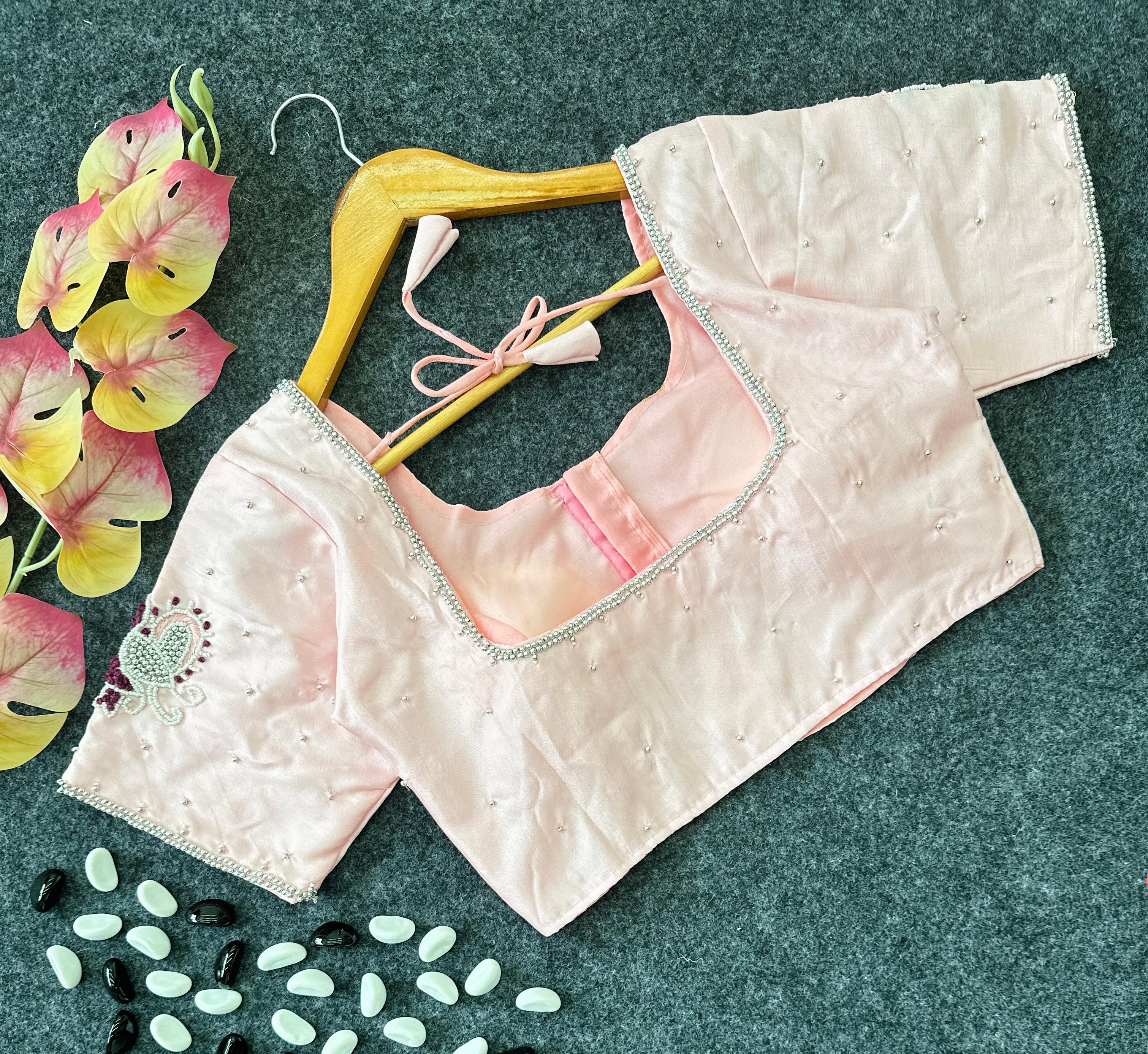 ClothsVilla Peach Color Party Wear Blouse in Lemon Silk with Elegant Handwork and Knot Design