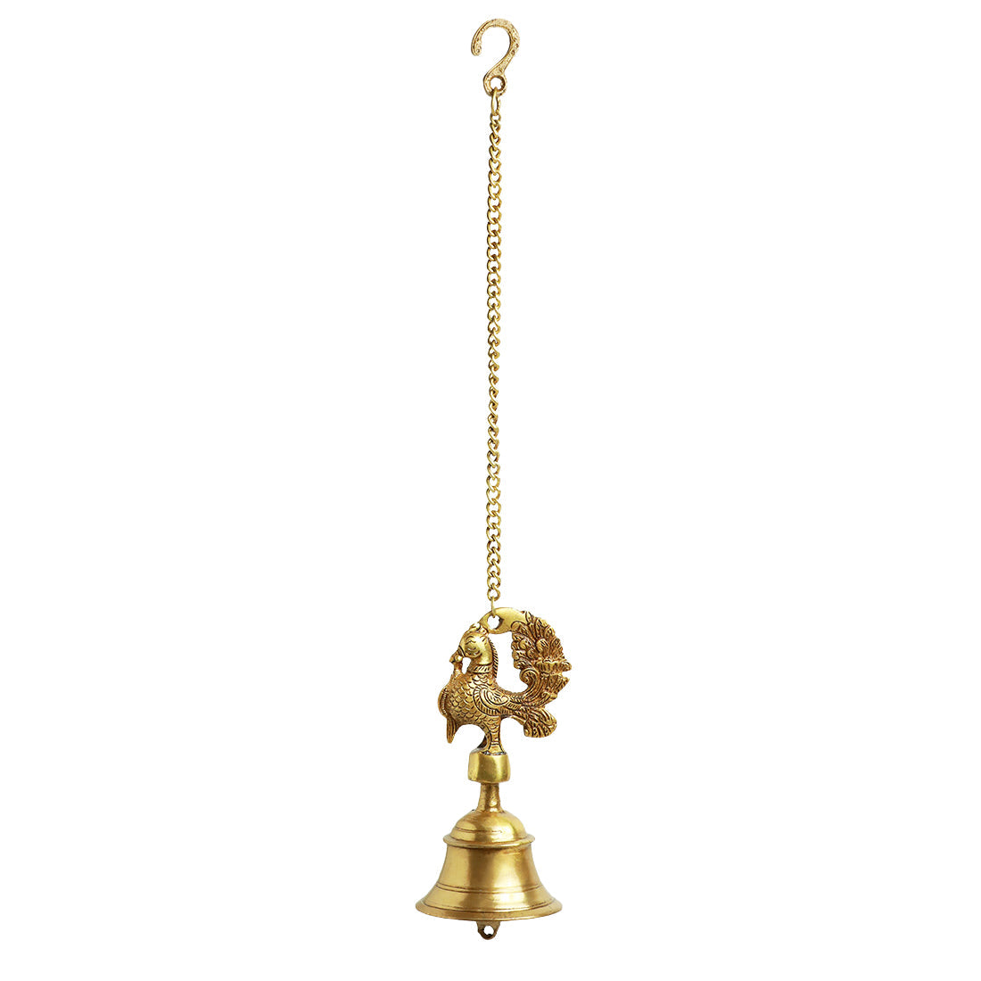 EXCLUSIVELANE 'Elegant Peacock' Hand-Etched Decorative Hanging Bell In Brass - view 4