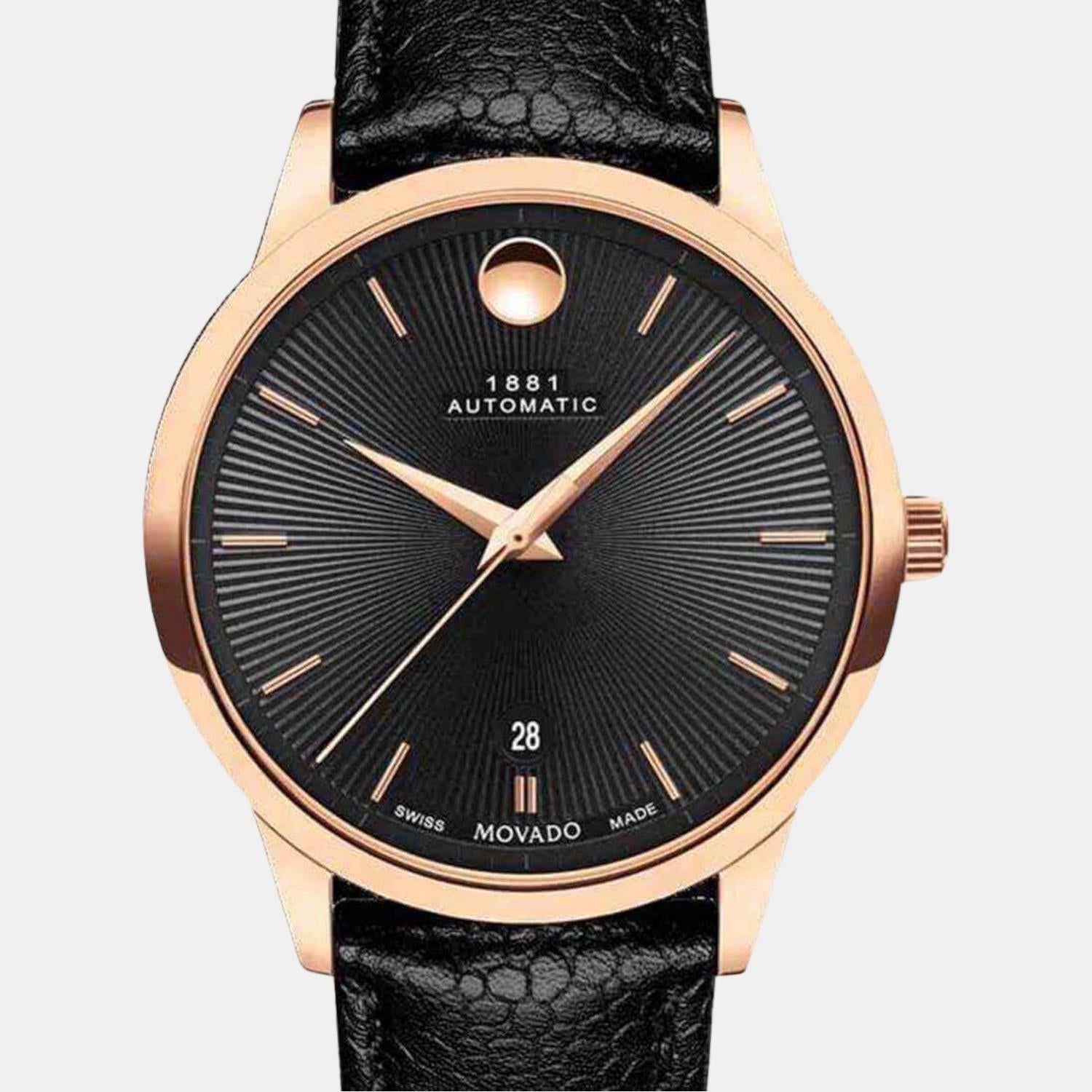 Movado 1881 Automatic Men Quartz Black Dial Analog Leather Watch 607457 - view 2