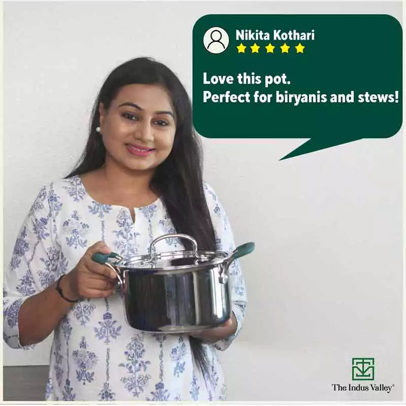 The Indus Valley TurboCuk Tri-ply Stainless Steel Cokware Set: Free ₹600 Wooden Board+ Kadai+ Biryani Pot, Premium Quality, 3 Layer Thick Body, 100% T - view 13