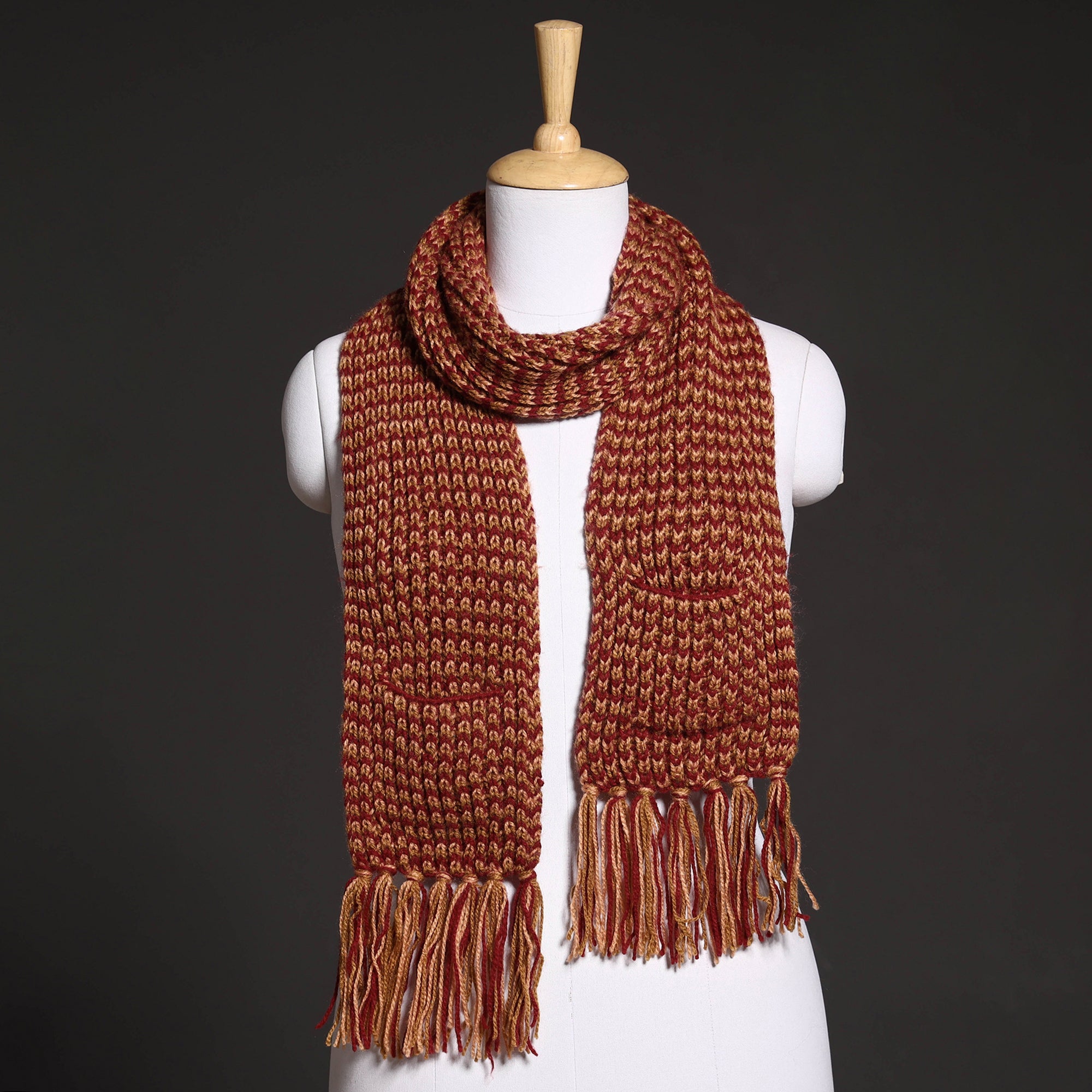 KILMORA Brown - Kumaun Hand Knitted Woolen Muffler with Pockets
