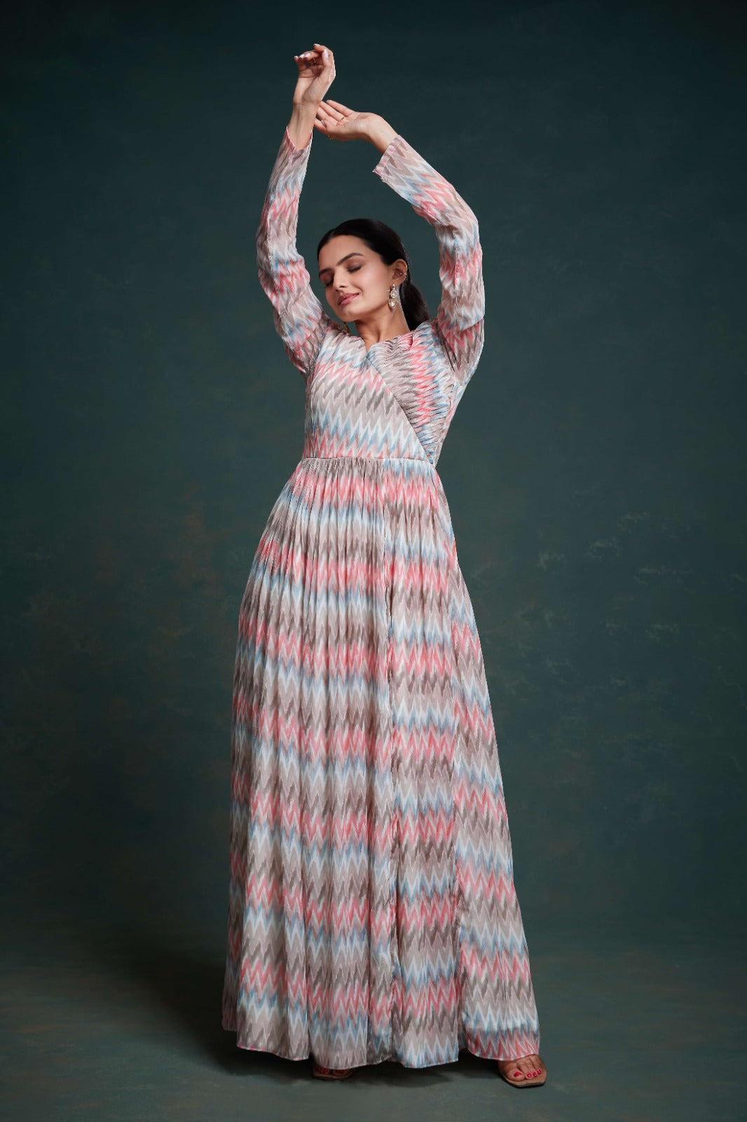 ClothsVilla Vibrant Multi-Colored Georgette Dress with Elegant Prints - view 2