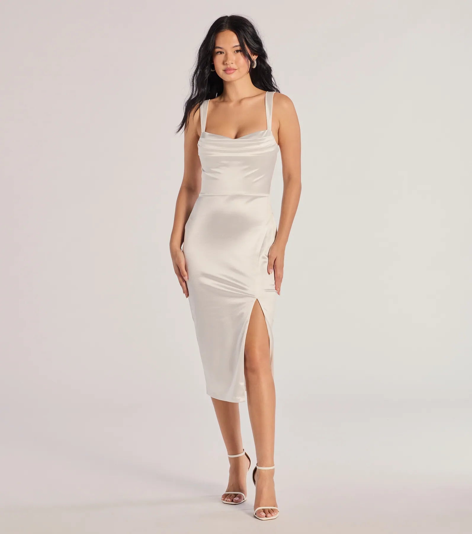 Windsor Laina High Slit Satin Midi Dress
