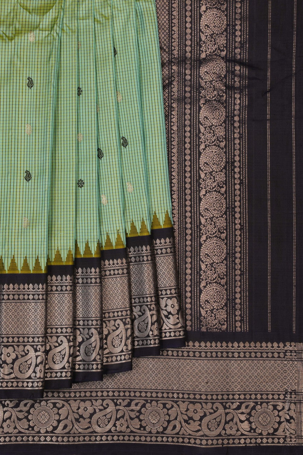 Kalanjali Gadwal Silk Kattam Sea Green Saree – Women's