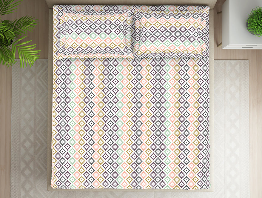 Spaces India Geometric Pink Polycotton Fitted King Harmony - By Welspun - view 3
