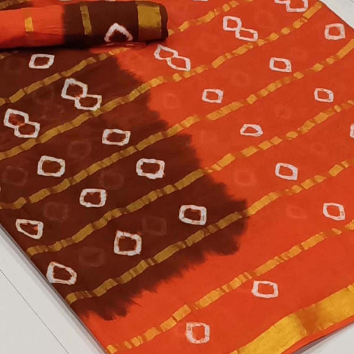 Peachmode Flirty Maroon-Orange Colored Casual Wear Bandhani Print Cotton Saree - view 2