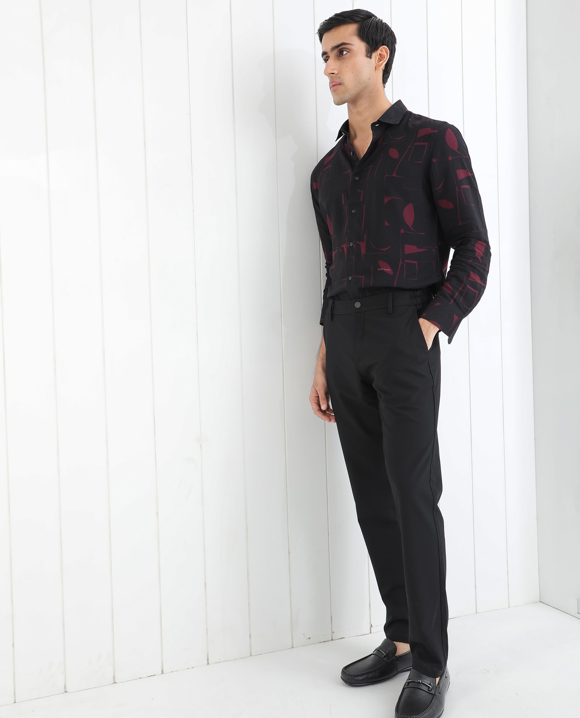 Rare Rabbit Men's Arjay Red Viscose Fabric Abstract Print Full Sleeves Shirt - view 10