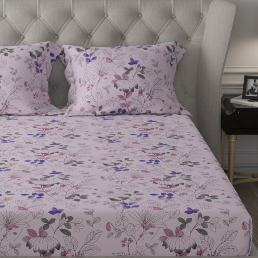 Urban Space -Home Furnishing Store Fitted King Size Cotton Bedsheet - Gardenplant Purple Pink