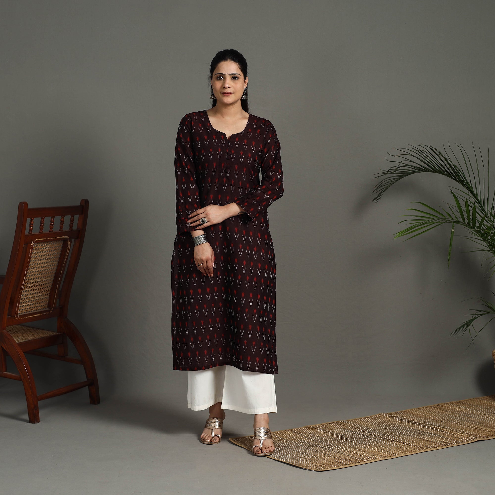 ITOKRI CASUALS Brown - Mercerised Cotton Straight Pochampally Ikat Kurta 12 - view 2