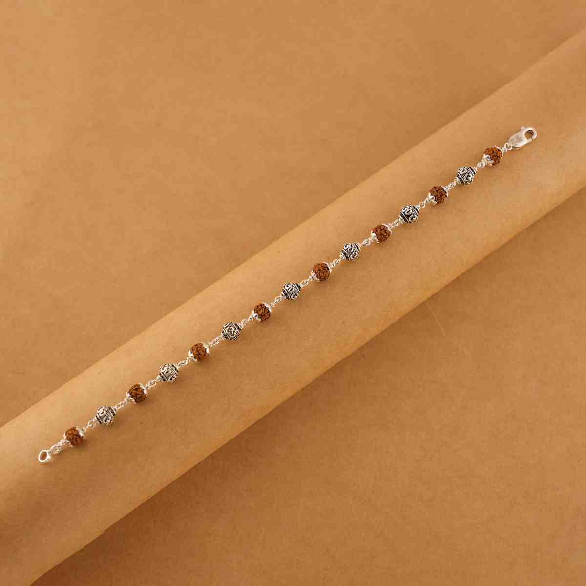 Prinjal Jewellers Rudraksha Silver Om Beads Bracelet - view 2