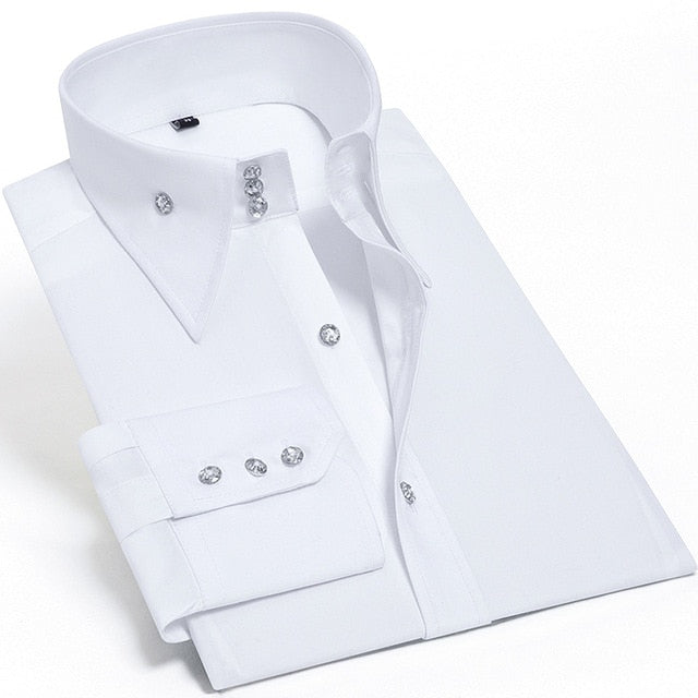 Casual Long Sleeve Slim-Fit Hand Sewing Men's Shirts..
