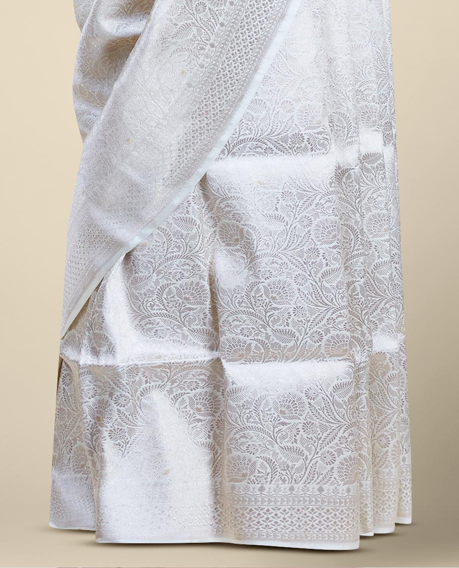 Pothys Cream floral jacquard banaras silk saree with self intricate zari border - view 2