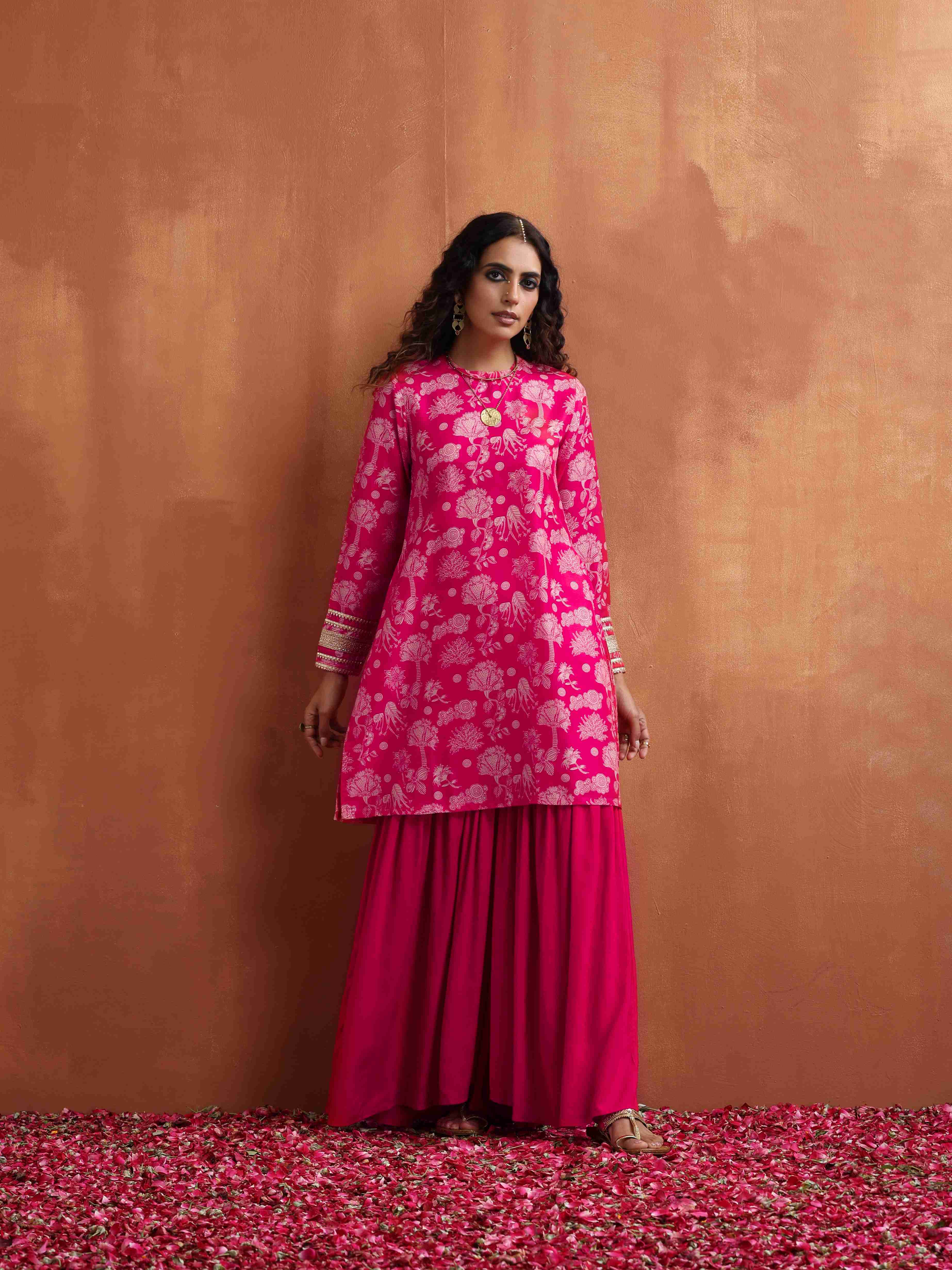 trueBrowns Red Print Sharara Set - view 2