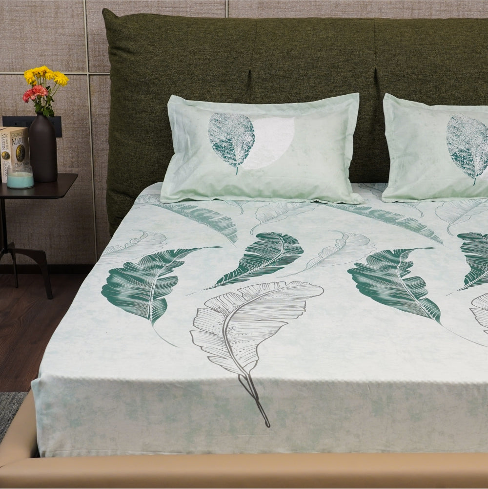 Urban Space -Home Furnishing Store 220 TC 100% Cotton Single Printed Bedsheet with Pillow Covers - Sweet Cherry Aqua Green