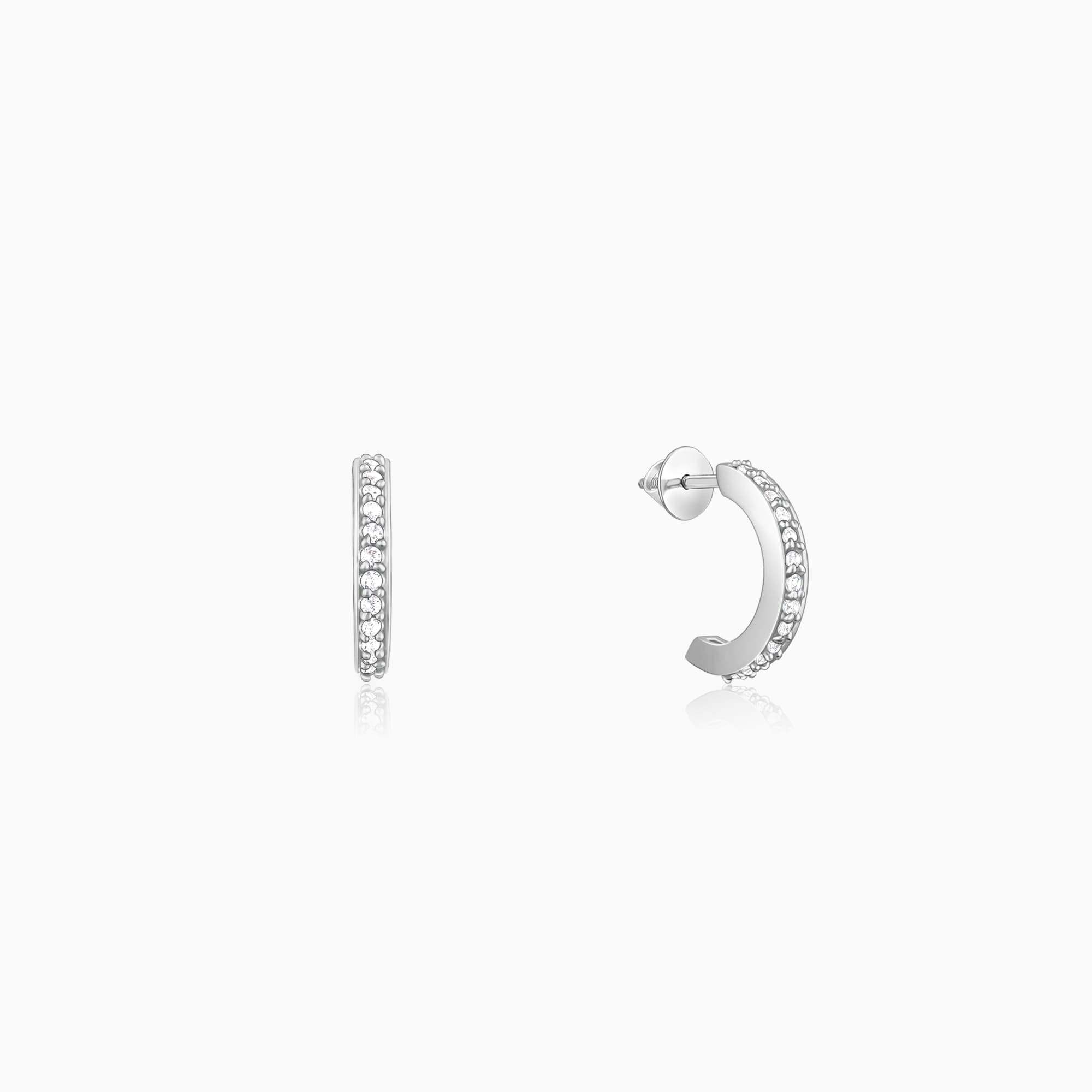 GIVA Jewellery Silver Zircon Shining Hoop Huggies Earrings
