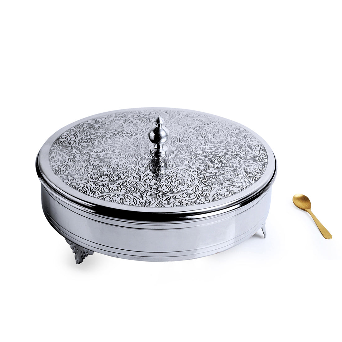 EXCLUSIVELANE 'Floral Hand-Etched' Spice Box With Spoon In Stainless Steel (7 Containers, 100 ml) - view 2