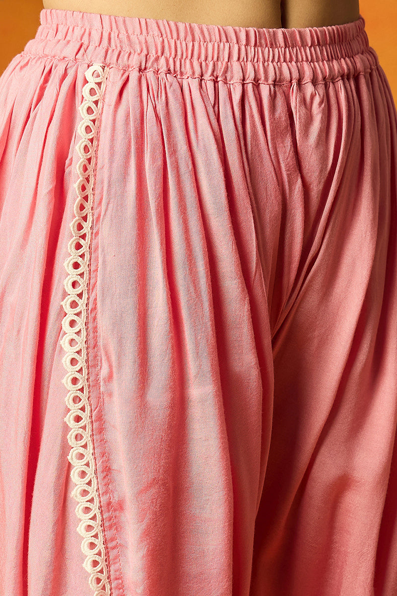 Ahika Pink Organza Solid Embroidered A-Line Dhoti Style Suit Set PKSKD2439 - view 6