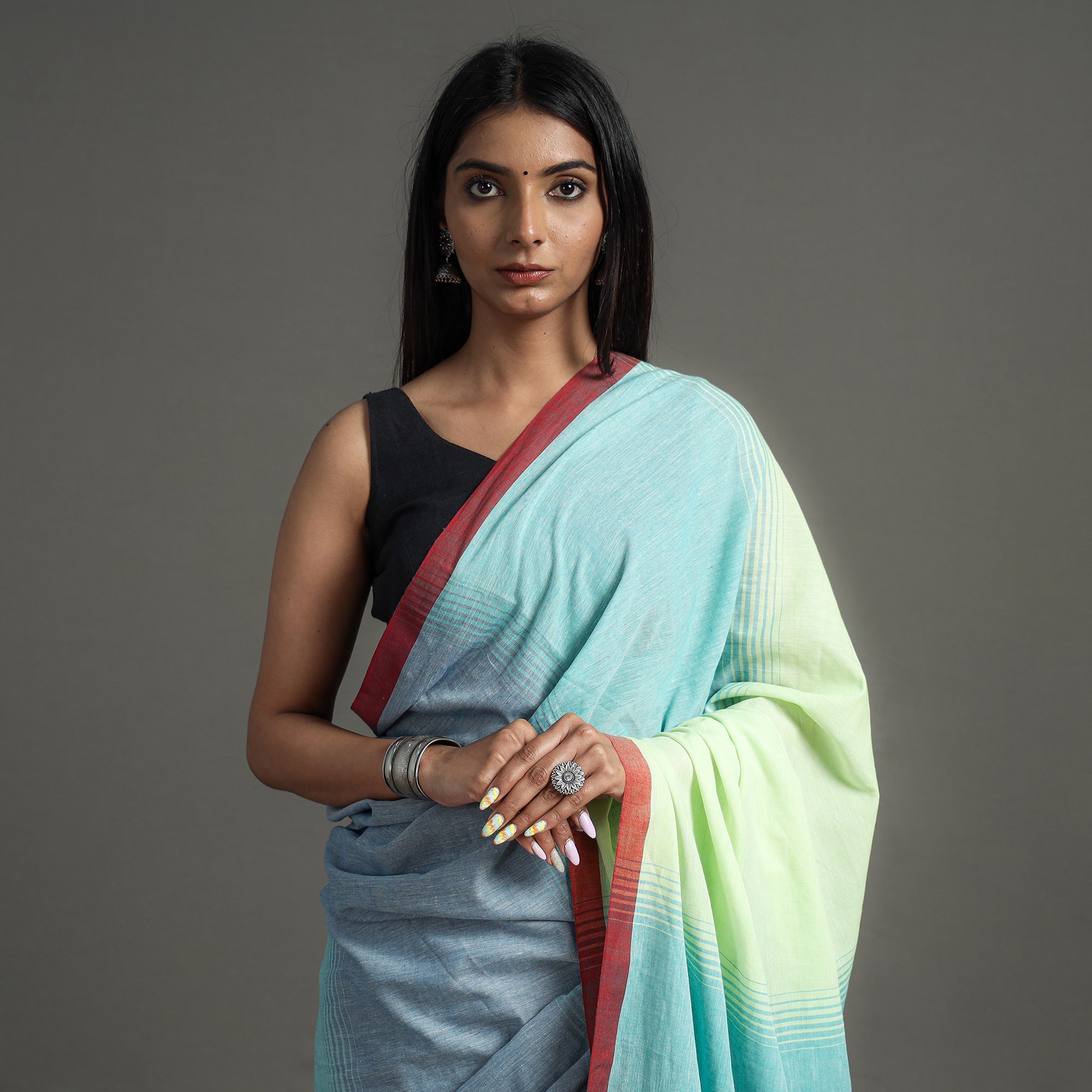 SASHA Blue - Begampuri Handloom Cotton Saree – Women's - view 4