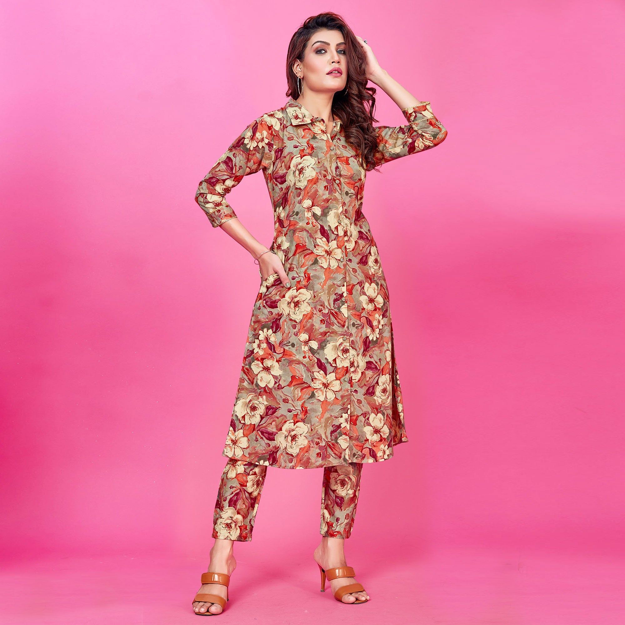 Red co-ords – BlackTree red-floral-foil-printed-rayon-co-ord-set