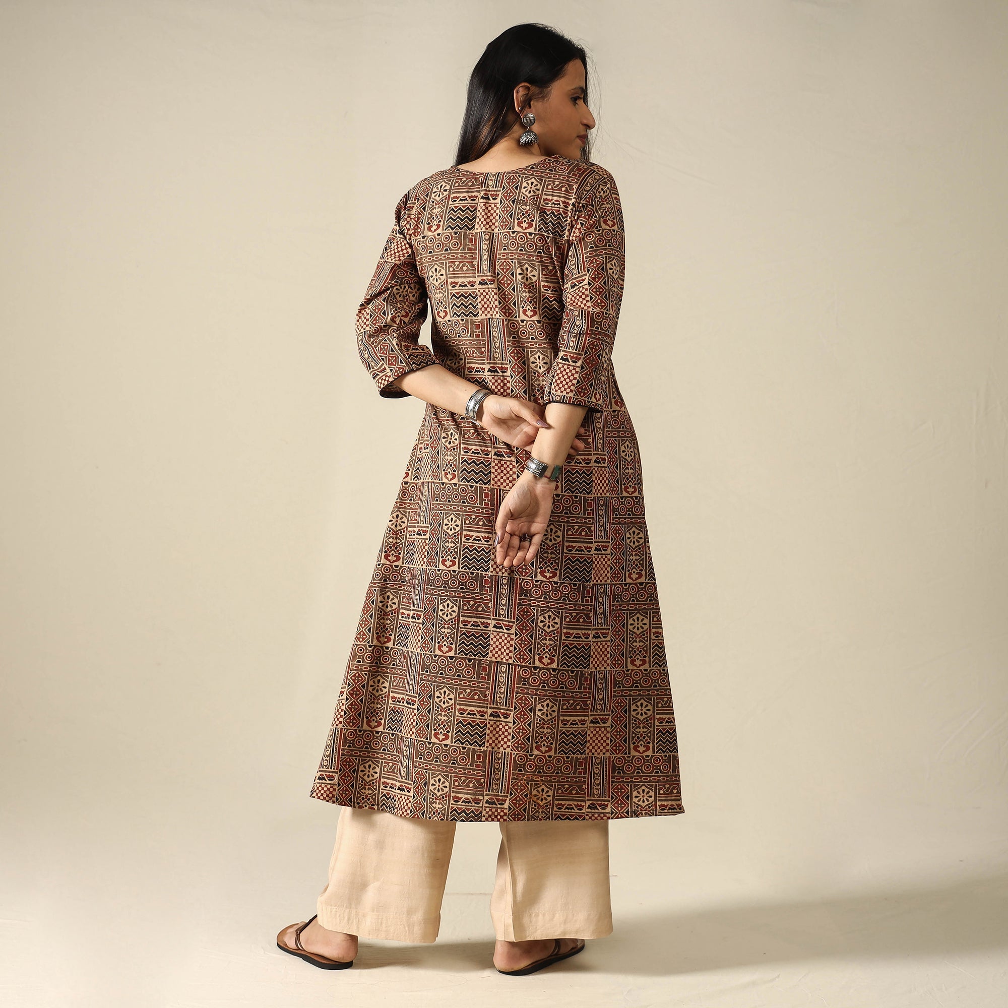 ITOKRI CASUALS Brown - Ajrakh Block Printed Cotton Long Kurta - view 4