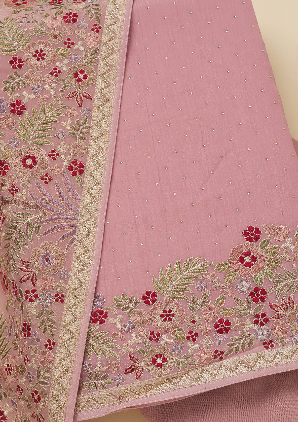 Koskii Pink Threadwork Tissue Unstitched Salwar Suit - view 2