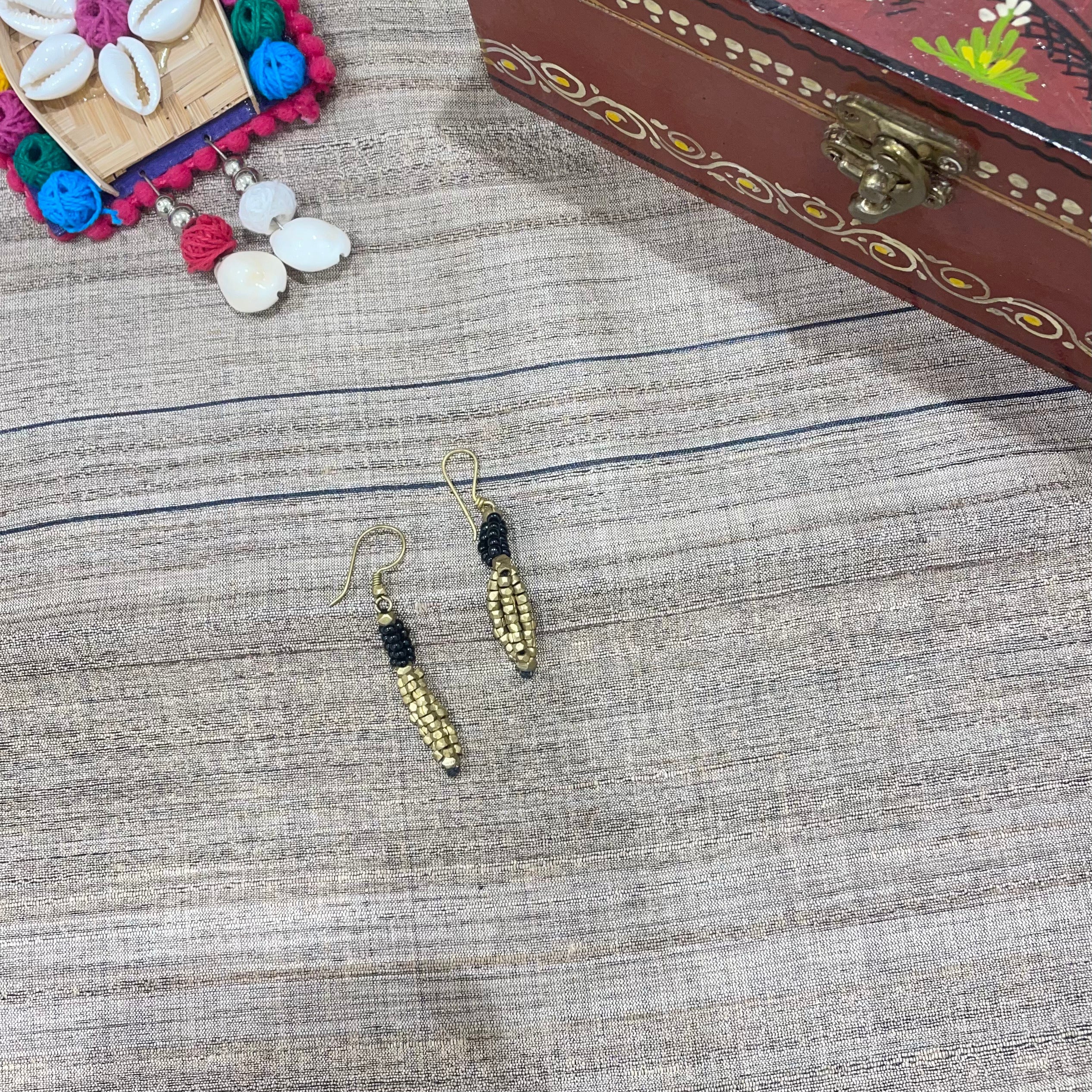 IndianVillèz Stone Shape Handcrafted Dokra Tribal Earring