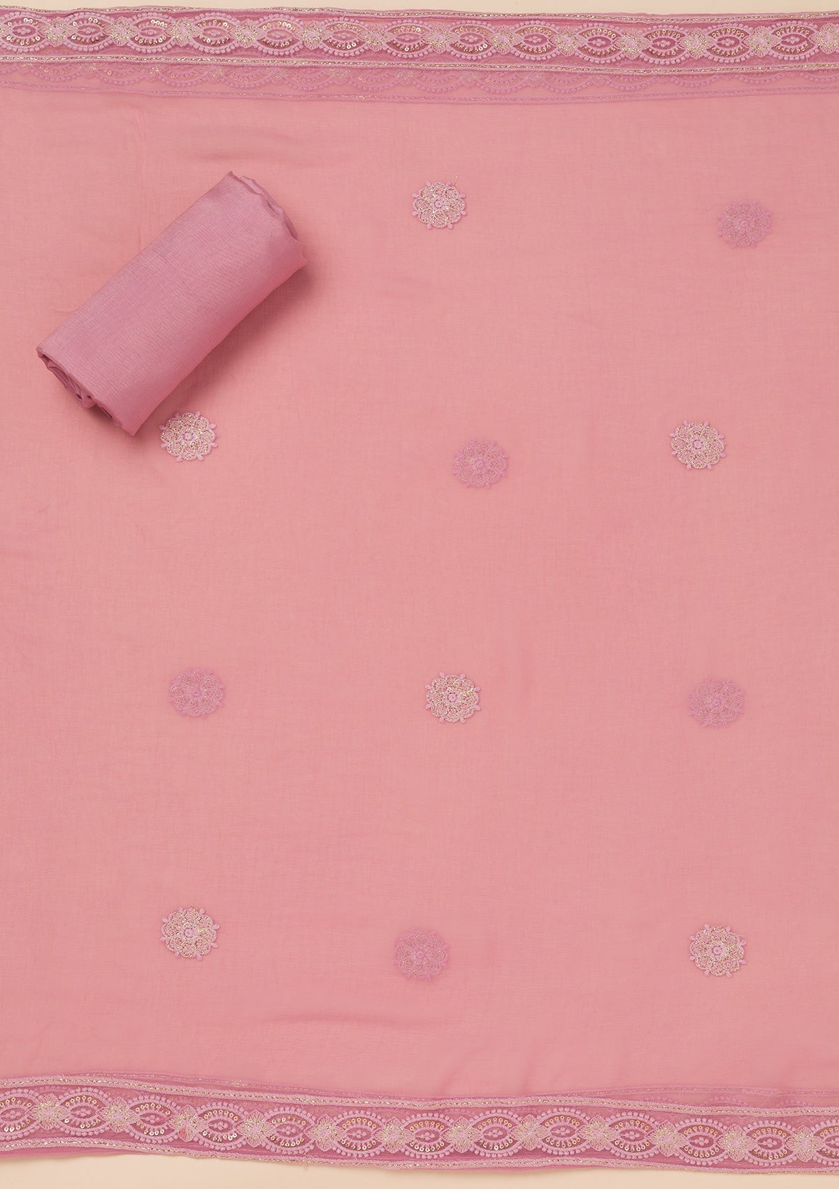 Koskii Onion Pink Chikankari Georgette Unstitched Salwar Suit - view 5