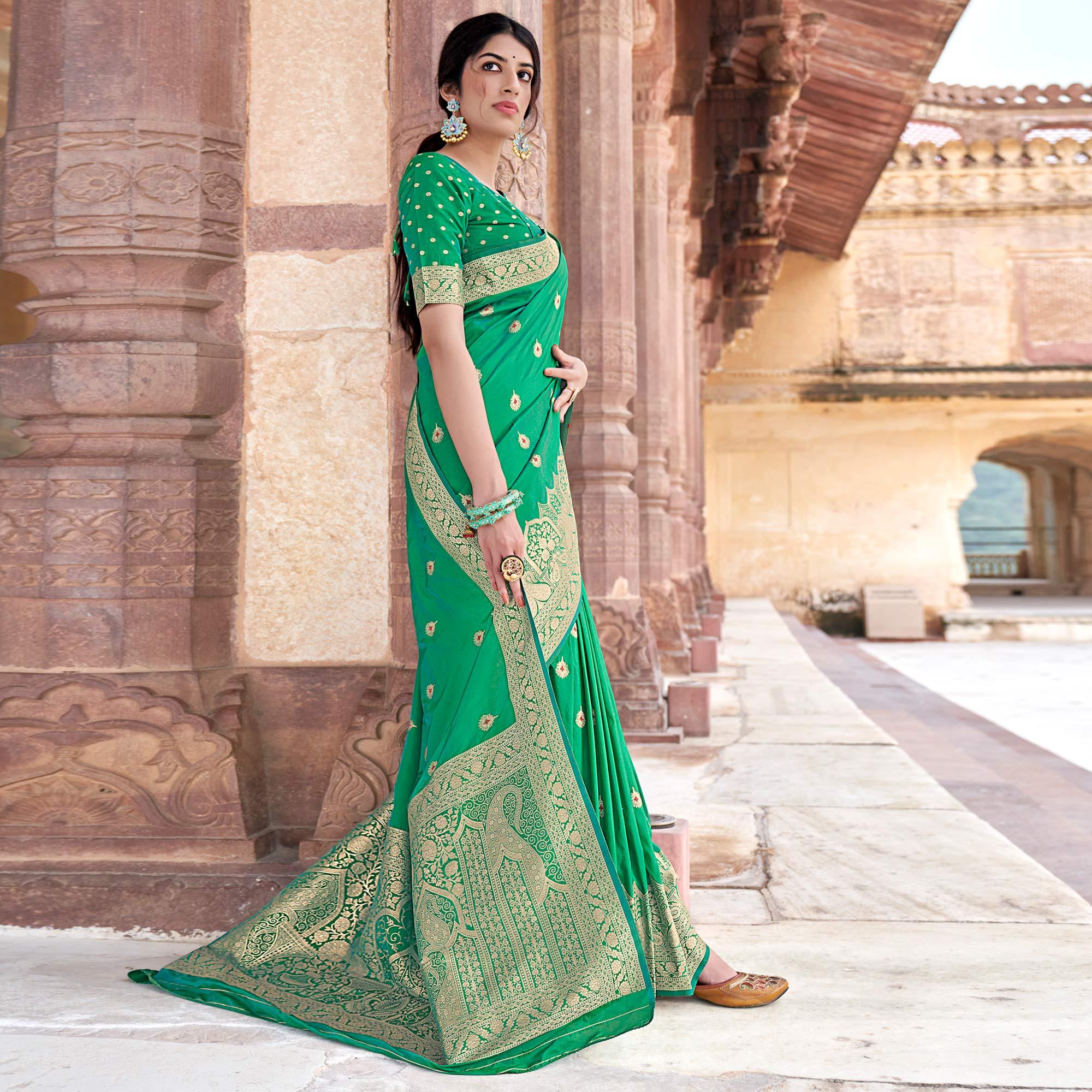 Green sarees – BlackTree green-festive-wear-woven-banarasi-silk-saree-121929
