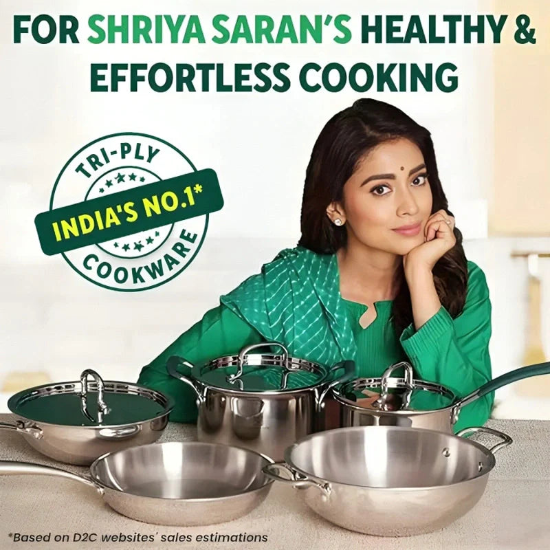 The Indus Valley TurboCuk Tri-ply Stainless Steel Cookware Set: Kadai+ Frypan+ Tea/Milk pan, Premium Quality, 3 Layer Thick Body, 100% Toxin-free, Non - view 2