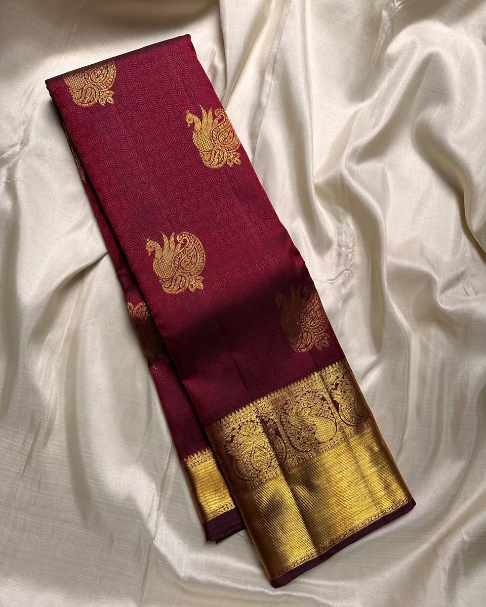 Aayna Tantalizing Maroon Soft Banarasi Silk Saree With Staring Blouse Piece - view 2