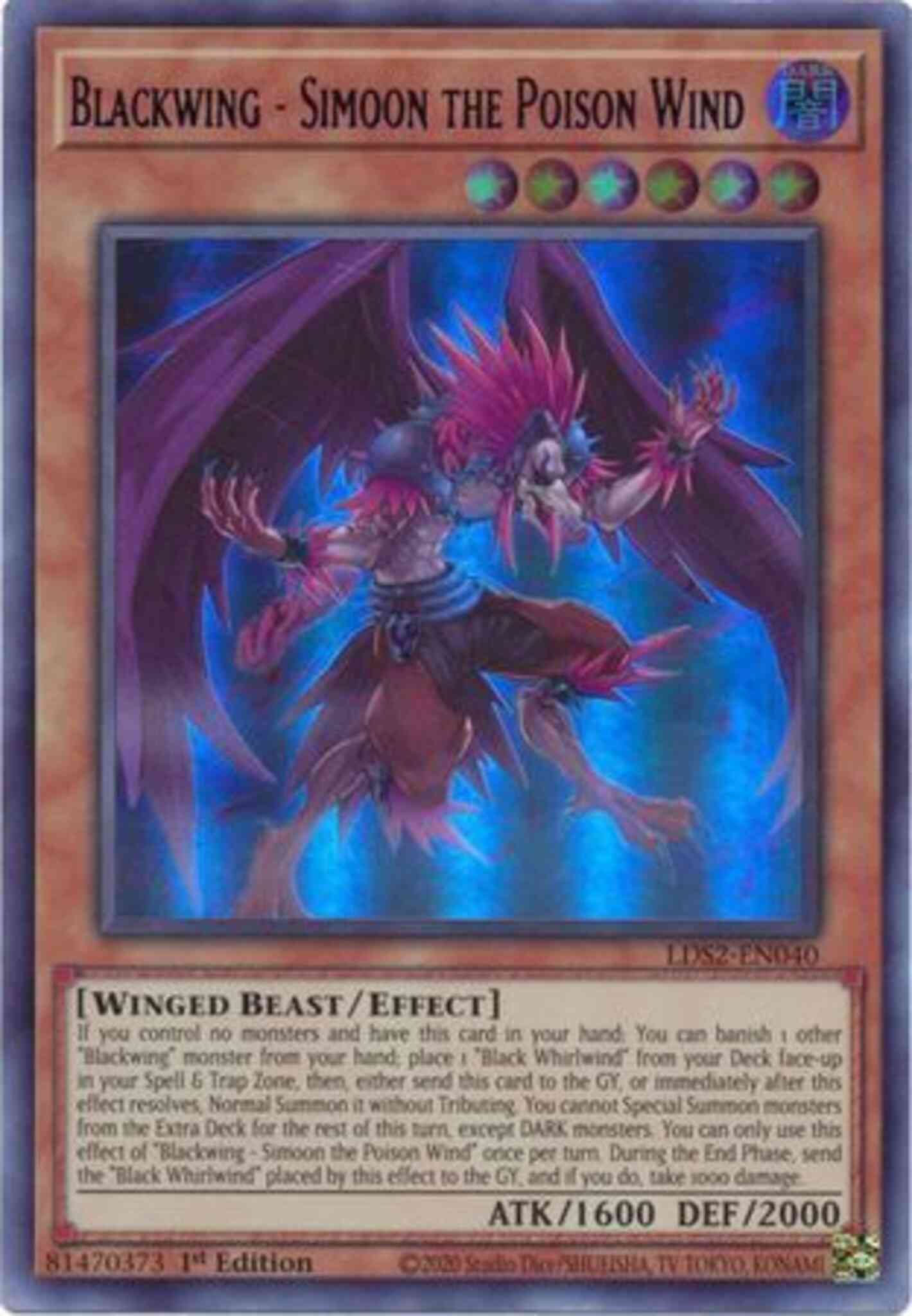 Yu-Gi-Oh! Blackwing - Simoon the Poison Wind (Blue) - LDS2-EN040 - Ultra Rare - 1st Edition