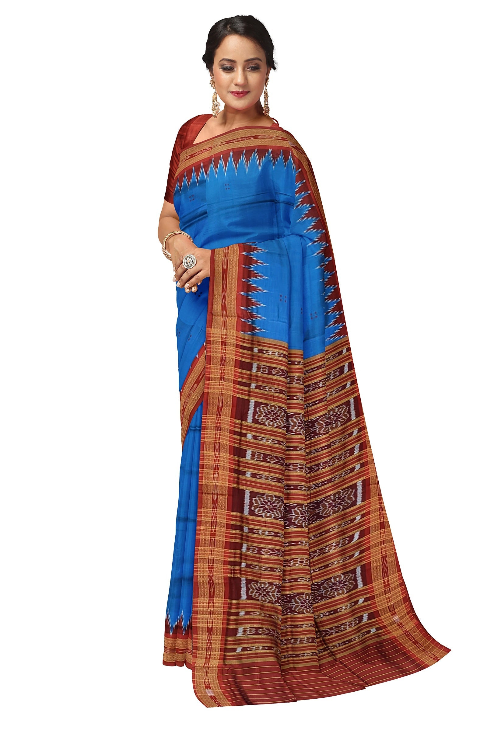 IndianVillèz Blue Phoda Kumbha Design Odisha Ikat Khandua Silk Saree