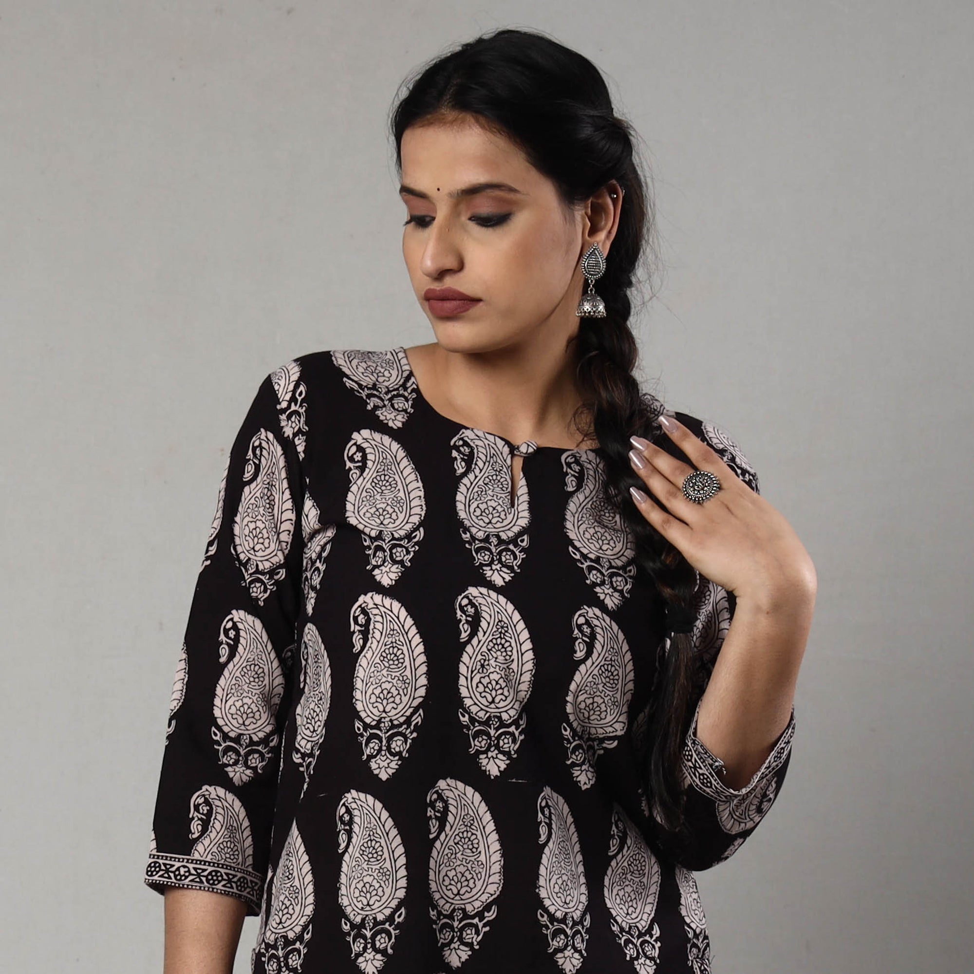ITOKRI CASUALS Black & White - Block Print Cotton Straight Bagh Kurta