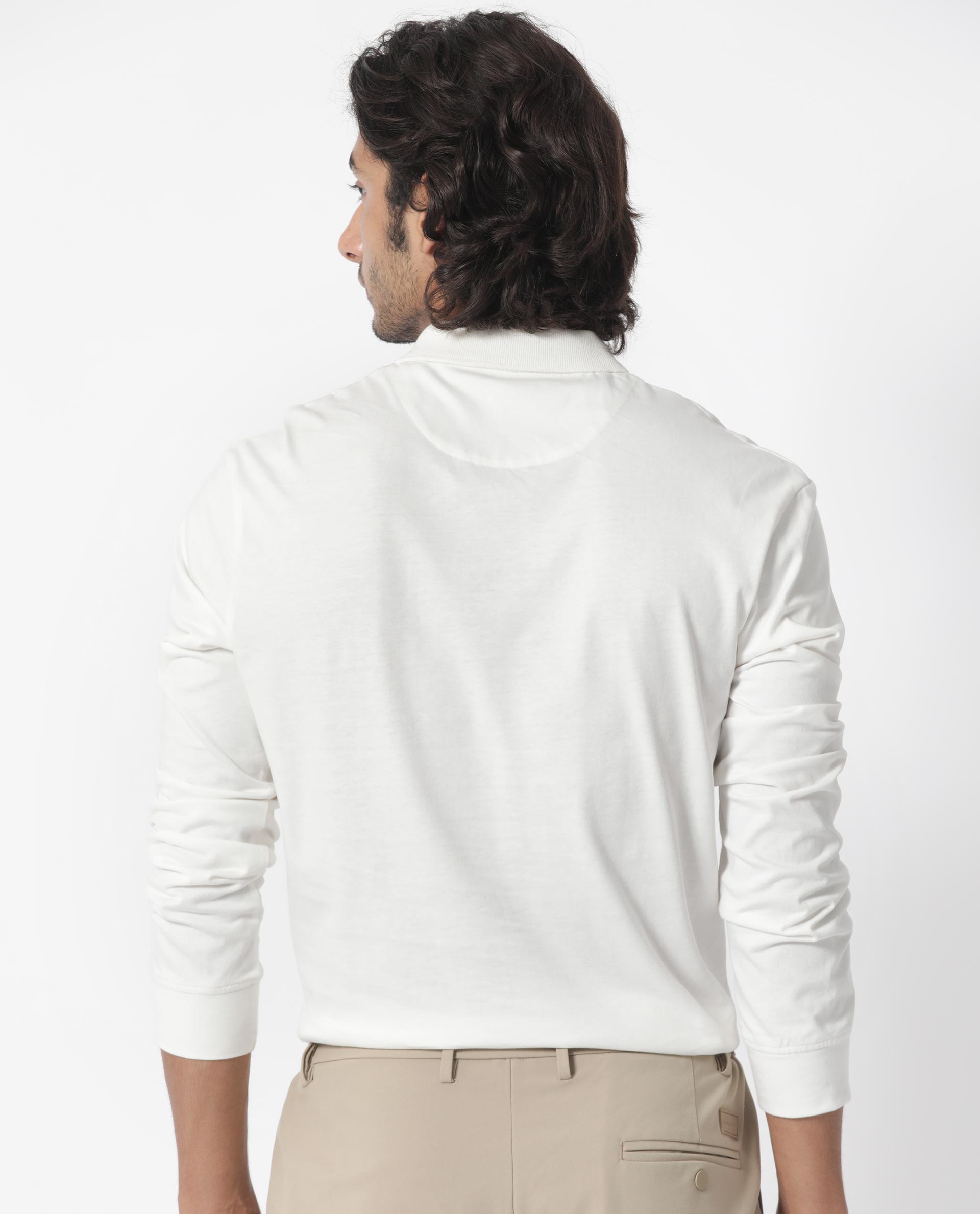 Rare Rabbit Men's Raz Off White Collared Neck Statement Chest Label Full Sleeve Polo T-Shirt - view 10