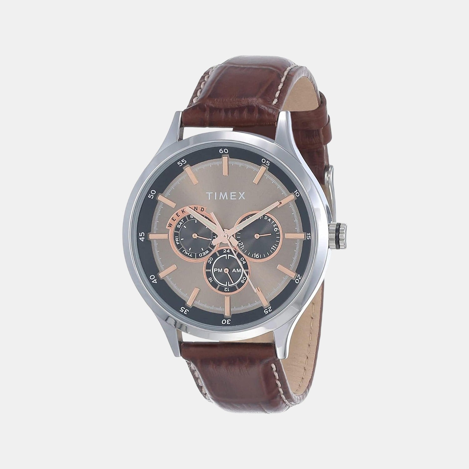 Timex Fashion Men Quartz Grey Dial Chronograph Leather Watch TW000T309