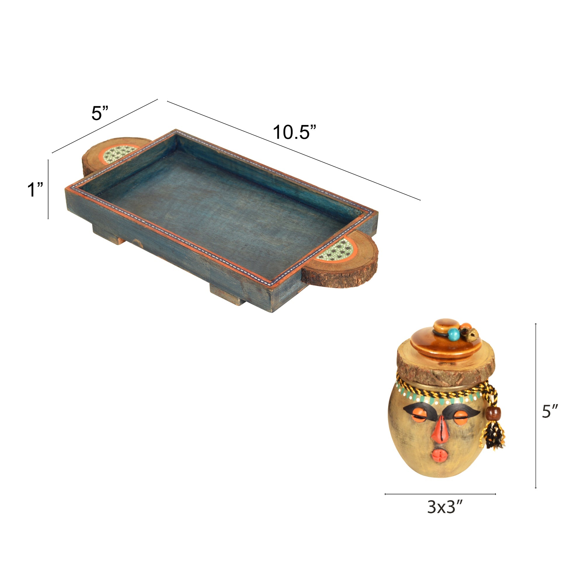 ART CREATIONS BY SUMAN SONTHALIA Brown - Happy Tribals Storage Jars and Handcrafted Tray (Set of 3) - view 6