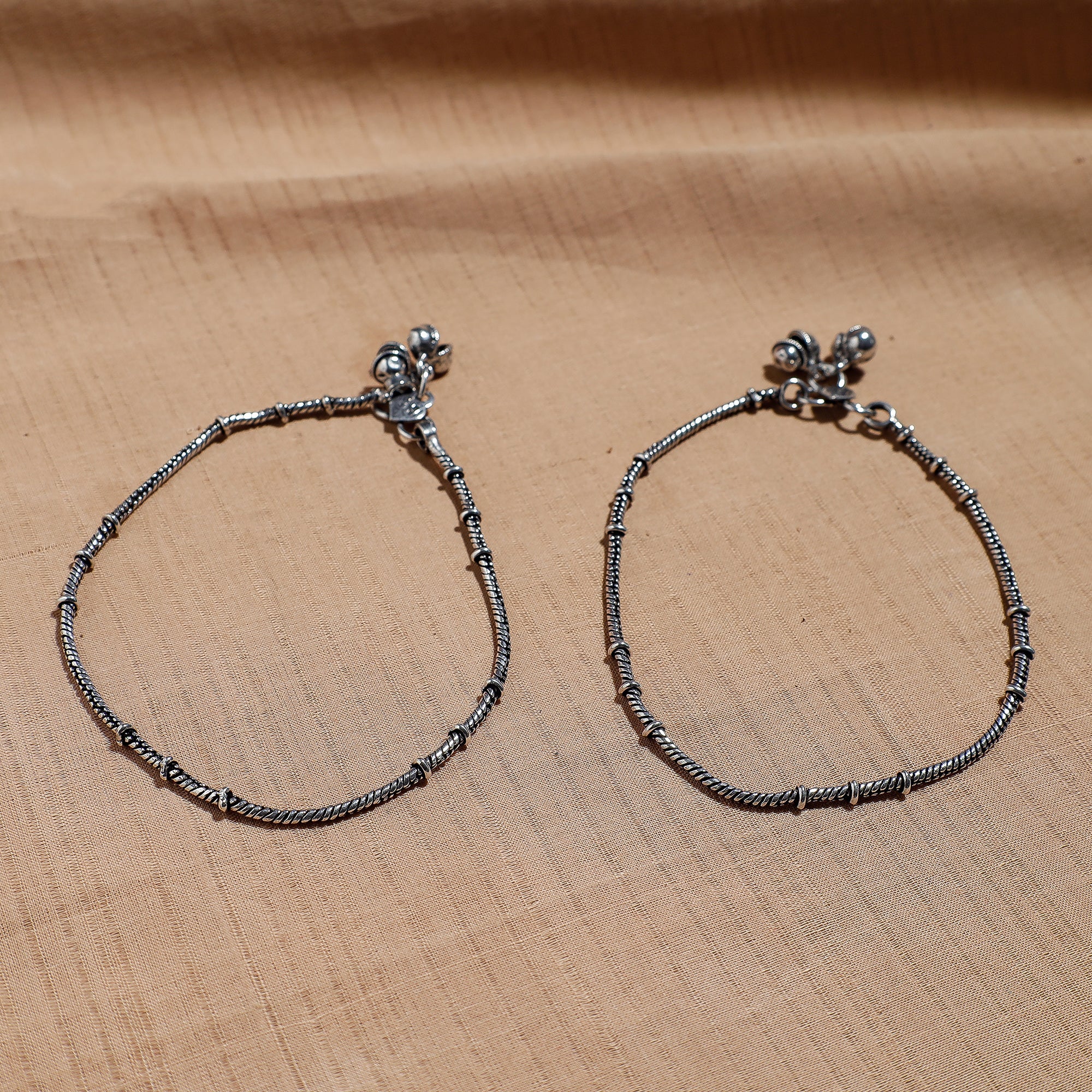 WHITE RIVER STORIES Antique Finish Oxidised German Silver Anklets - view 2