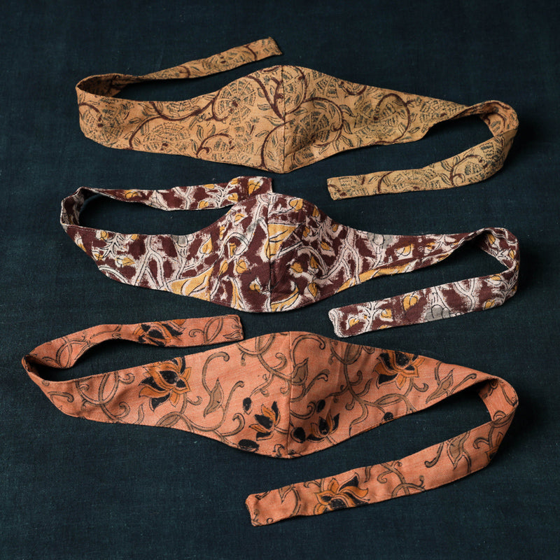 JALPARI Bandana Head Wrap 3 Layer Kalamkari Cotton Fabric Unisex Face Cover Free Size (Set of 3)