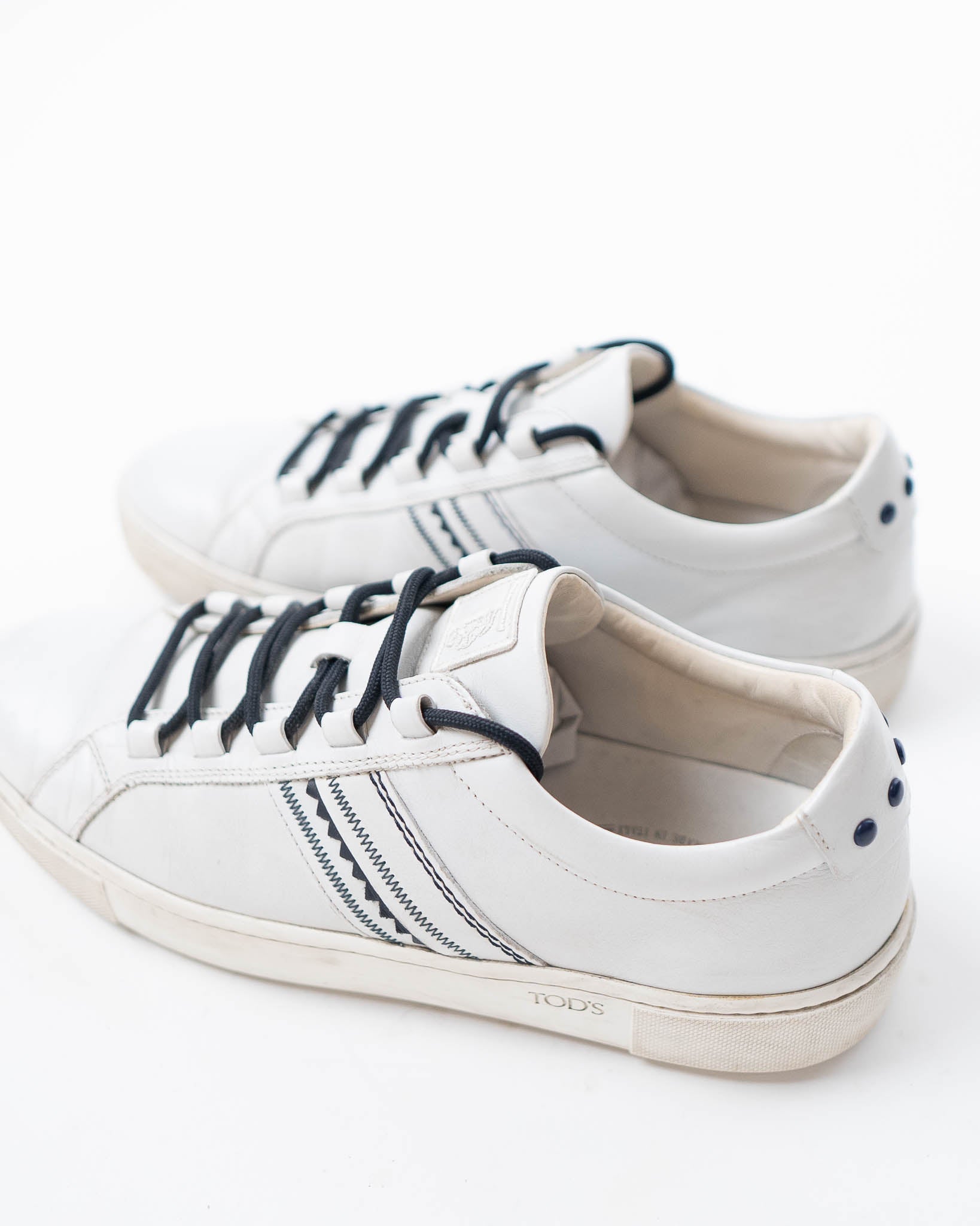 Tods White Leather Embroidery Stitch Panel Lace Up Sneakers - view 2