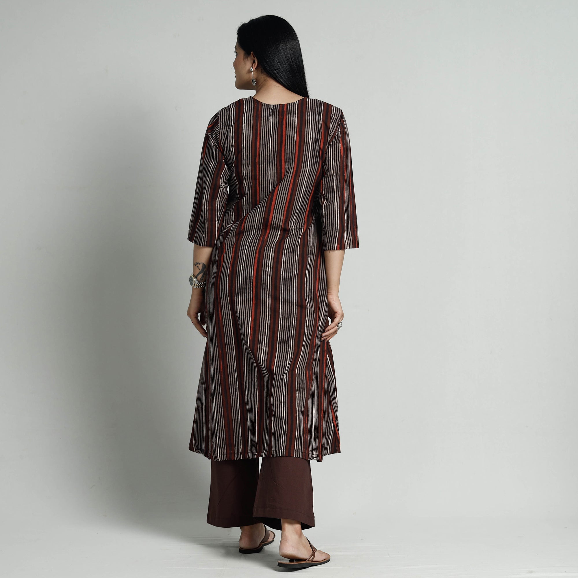 ITOKRI CASUALS Brown - Bagru Block Printed Cotton Kurta with Palazzo Set - view 8