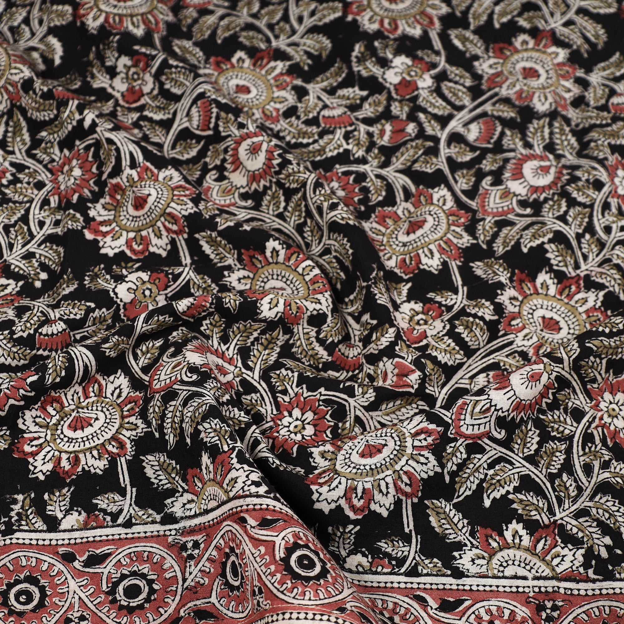 PITCHUKA SRINIVAS KALAMKARI PEDANA Black - Pedana Kalamkari Block Printed Natural Dyed Cotton Scarf 90 - view 2