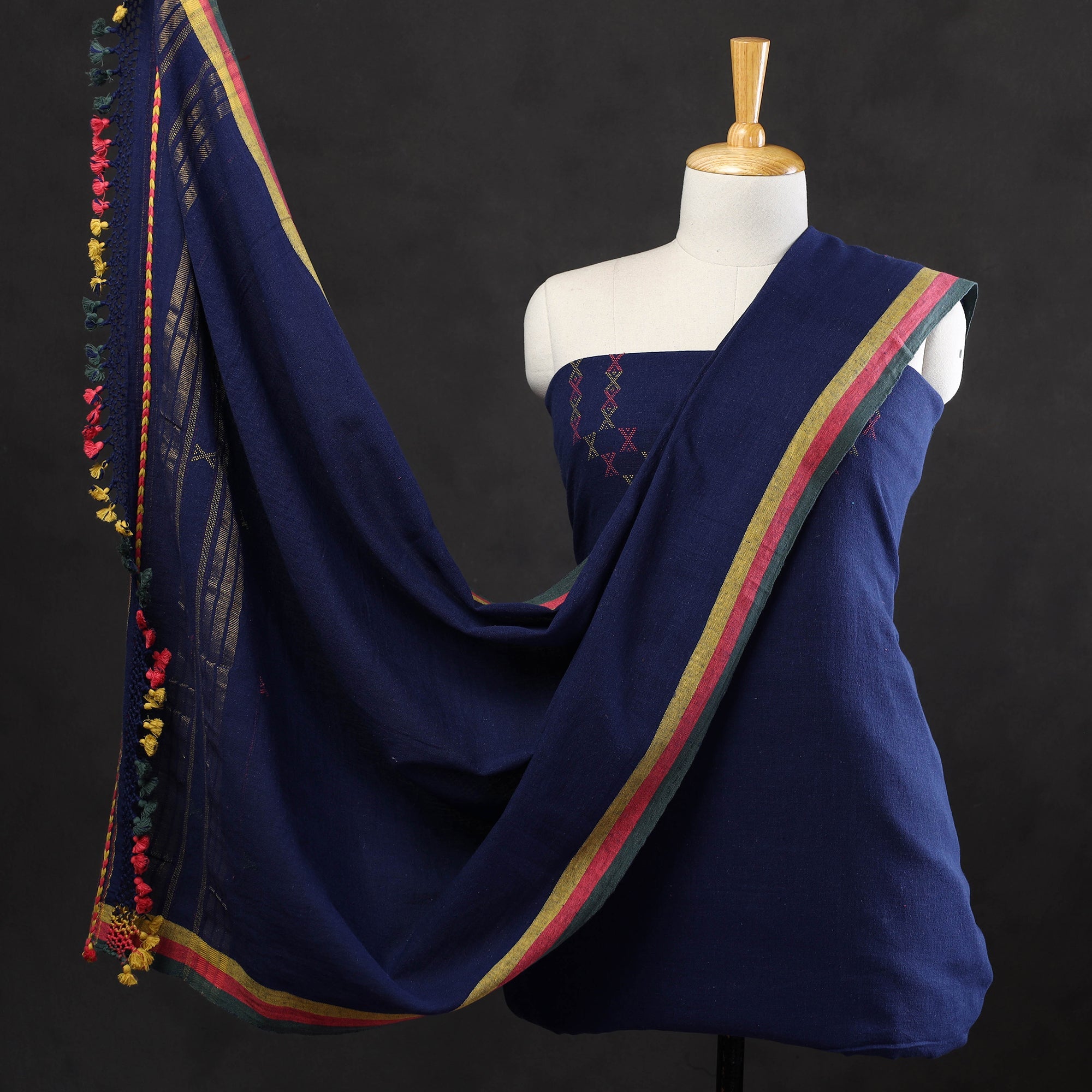 KACHCHH JI CHHAAP 3pc Kutch Handloom Organic Kala Cotton Suit Material Set 14