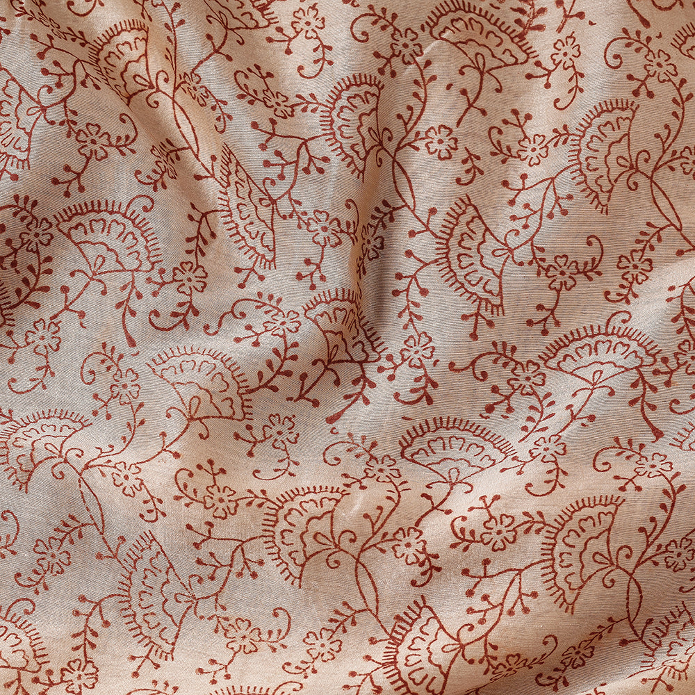 PITCHUKA SRINIVAS KALAMKARI PEDANA Brown - Pedana Kalamkari Block Printing Chanderi Silk Fabric - view 3