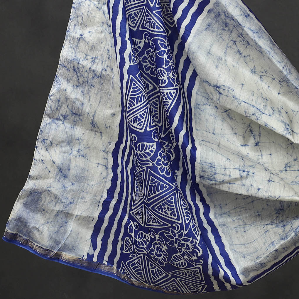 KACHCHH JI CHHAAP Blue - 2pc Maheshwari Silk Hand Batik Print Dress Material - view 4