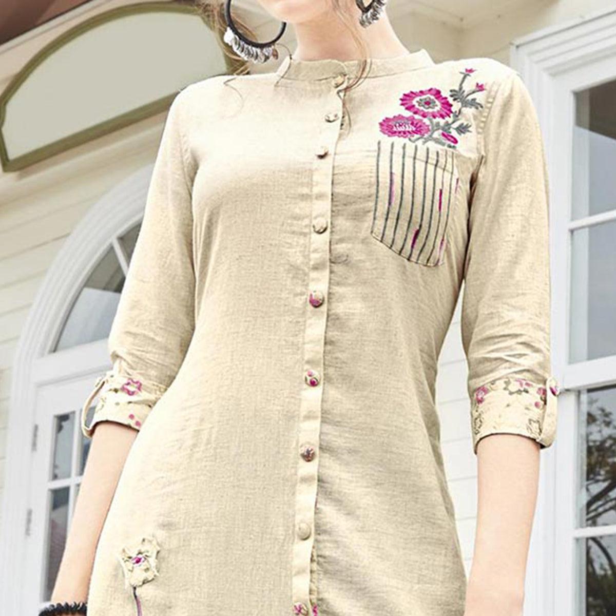 Peachmode Magnetic Off-White Colored Partywear Khadi Fancy Kurti - view 2