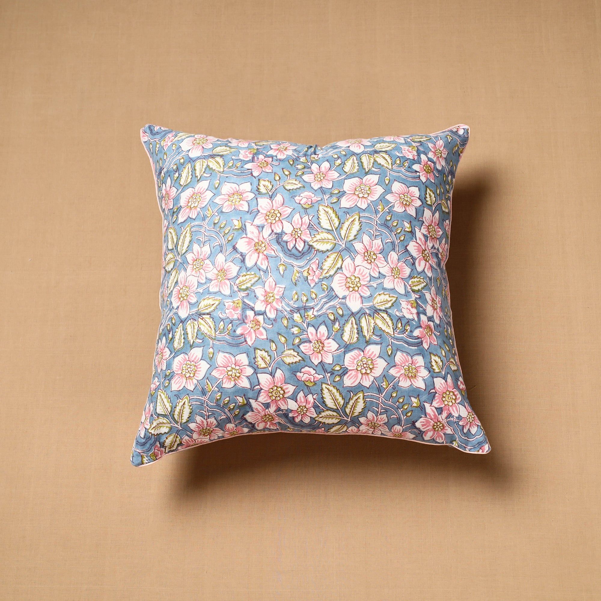 HAVELI CHRONICLES Blue - Block Print Cotton Sanganeri Cushion Cover (16 x 16 in) 90